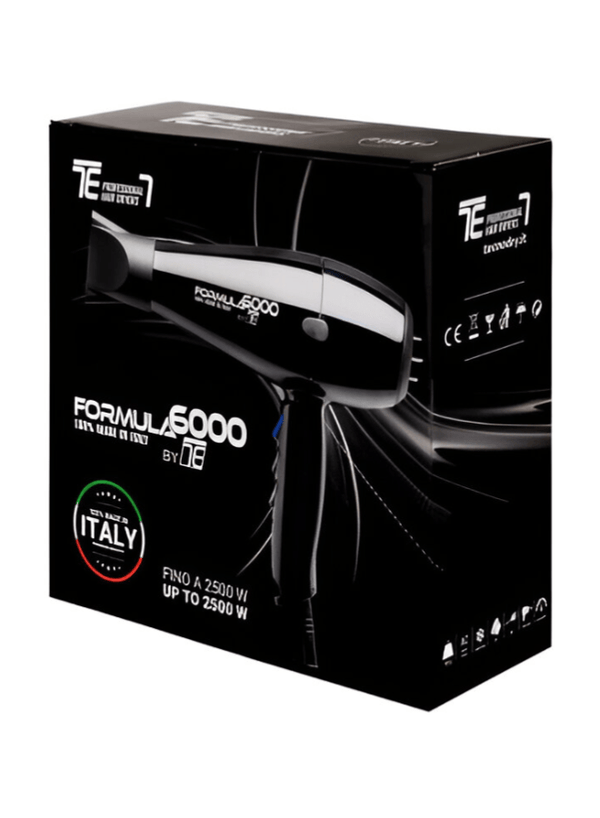 مجفف الشعر الاحترافي Tecno Dry Formula 6000 بقوة 2500 واط باللون الأسود - نتائج بجودة الصالونات في المنزل