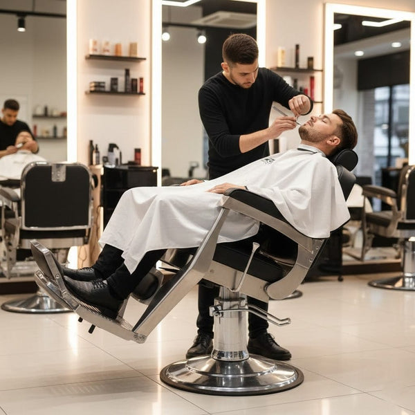 Globalstar Professional Barber Chair – Vintage Hydraulic Salon Chair with Adjustable Recline & High-Density Foam