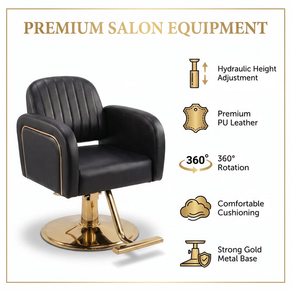 Globalstar H640 Professional Makeup Chair | Luxury Black Leather, 360° Rotation & Height Adjustment