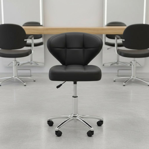 Globalstar LX-3072 Black Stool Chair with Backrest – Rolling Salon Spa Stool with Leather Padding