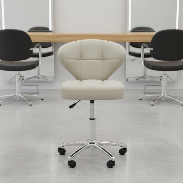 Globalstar LX-3072 Beige Stool Chair with Backrest – Rolling Salon Spa Stool with Leather Padding