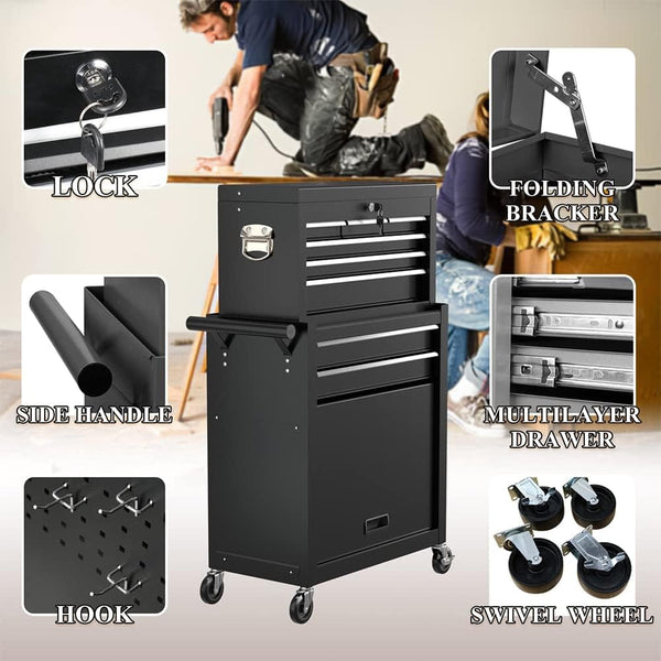 Globalstar On Shine 8-Drawer Rolling Tool Chest – Heavy-Duty Steel Storage Cabinet with Wheels & Lockable Top Box for Garage, Salon & Warehouse (Cool Black)