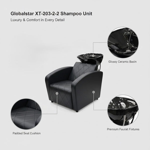 Globalstar XT-203-2-2 Black Shampoo Chair with Basin – Professional Salon Backwash Unit Premium Leather