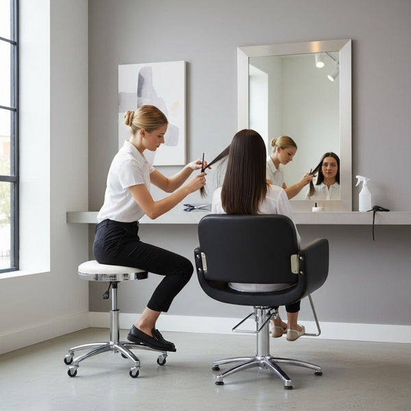 Globalstar Salon Stool Chair TB-3017 – Adjustable White & Black Rolling Stool for Spa, Salon, Multi-Use