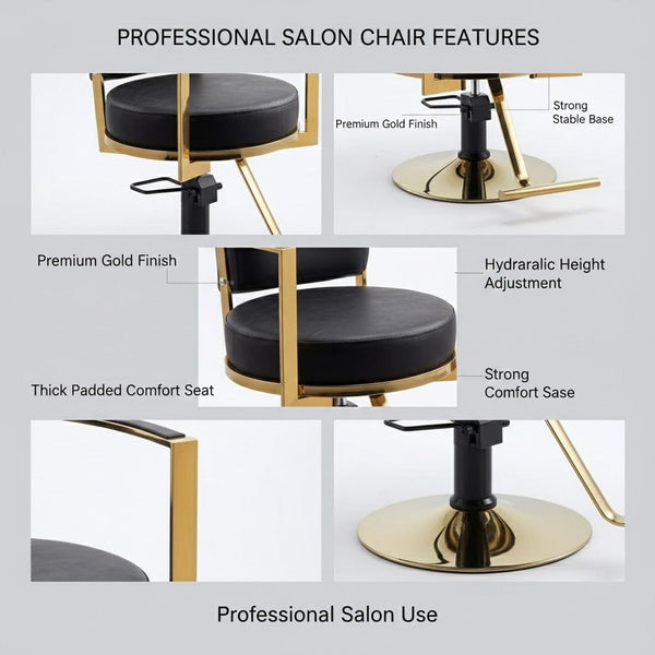 Globalstar Luxury Ladies Styling Chair – Gold Hydraulic Salon Chair for Hairdressers & Beauty Salons