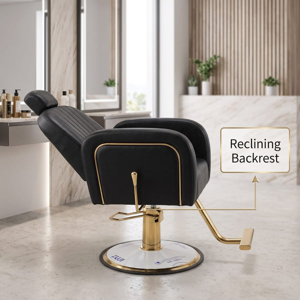 Globalstar Makeup Chair Black B641 – Premium Salon Chair with Gold Base, Reclining, 360° Rotation & Height Adjustment