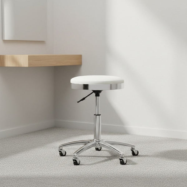 Globalstar Salon Stool Chair TB-3017 – Adjustable White & Black Rolling Stool for Spa, Salon, Multi-Use