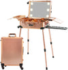 Globalstar Rose Gold Makeup Trolley Case With Adjustable LED Lights, Speaker, Bluetooth Player And Detachable 4 Wheels - Awarid UAE