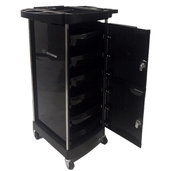 Globalstar Professional Black Salon Trolley With Door BS-1156 - Awarid UAE