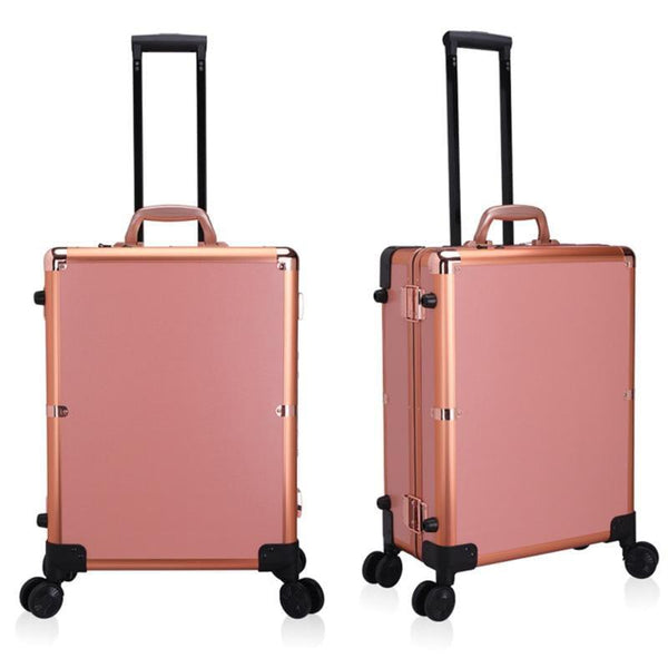 Globalstar Rose Gold Makeup Trolley Case With Adjustable LED Lights, Speaker, Bluetooth Player And Detachable 4 Wheels - Awarid UAE