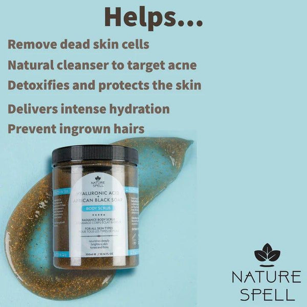 Nature Spell Hyaluronic Acid & African Black Soap Body Scrub 300ml - Awarid UAE