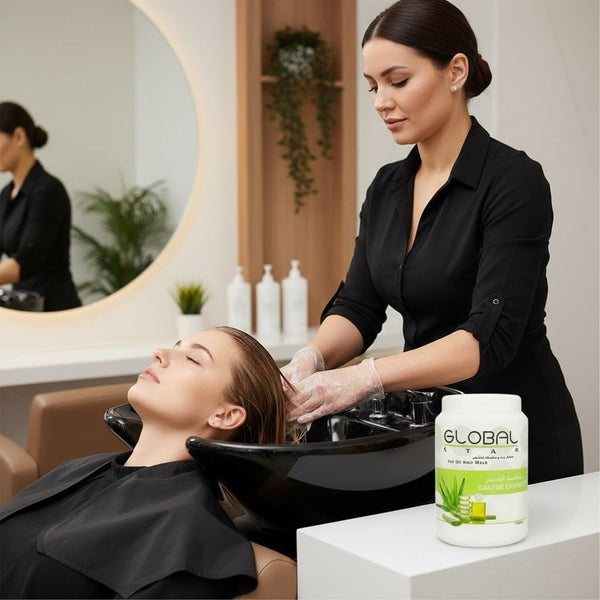 قناع الشعر بالزيت الساخن من جلوبال ستار بخلاصة الصبار 1500 مل