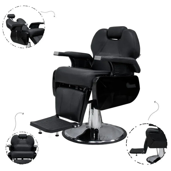 Globalstar 2687 Black Men’s Barber Chair – Hydraulic Reclining Salon Chair with Adjustable Headrest