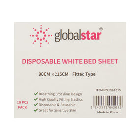 Globalstar White Fitted Bed Cover 90 x 215 cm – Pack of 10 High-Quality Sheets