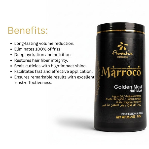 Floractive MARROCO Golden Plus Mask 1Kg – Deep Hydration & Frizz Control Hair Treatment with Argan Oil and Silk Amino Acids