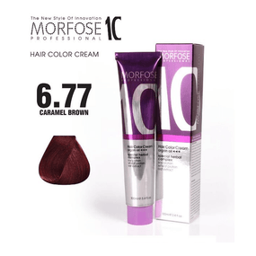 Morfose 10 Hair Color Cream with Argan Oil - 6.77 Caramel Brown, 100ml - Delectable Caramel Tones, Revived