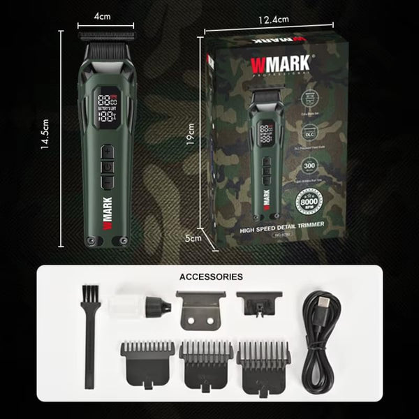 WMARK NG-8280 Professional T-Blade Trimmer 5-Speed 8000 RPM Cordless Hair Clipper DLC Blade 300min Runtime Green