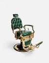 Globalstar BC-2004 Classic Gold Leather Barber Chair – Green Upholstery with Hydraulic Lift & 360° Swivel