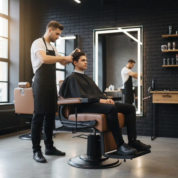 Globalstar BC-9995 Cappuccino Barber Chair – Soft Leather, 360° Rotating with Solid Black Base