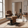 Globalstar BC-9995 Cappuccino Barber Chair – Soft Leather, 360° Rotating with Solid Black Base