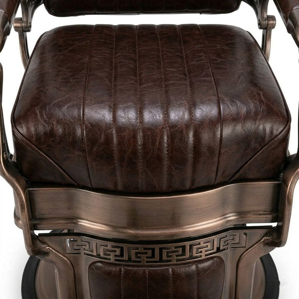 GlobalStar 6611 Professional Barber Chair - Hydraulic Salon Styling Chair with Brown Leather Upholstery & Bronze Base - Heavy Duty Reclining Chair