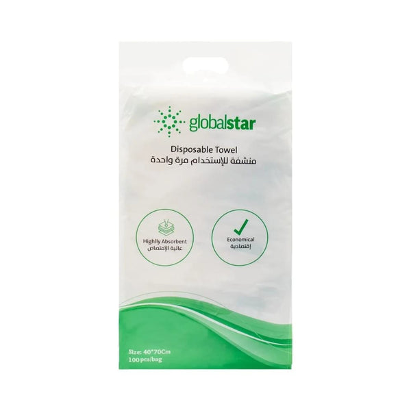 Globalstar Disposable Hygienic Towels 100 Pack 40x70cm - Wood Pulp Wipes for Travel and Healthcare