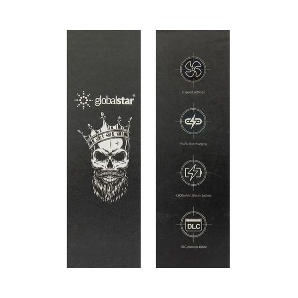Two black cards with skull and crown design and Globalstar branding on a white background