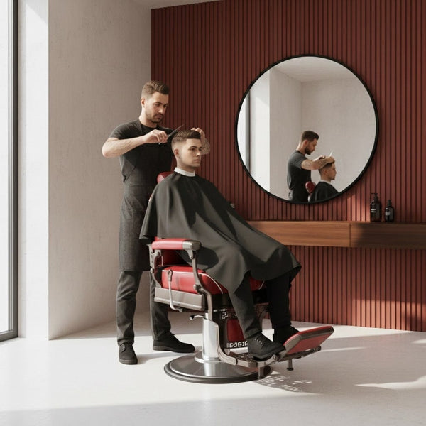 Globalstar DY-6611 Red Barber Chair – Soft Leather 360° Rotating with Silver Base