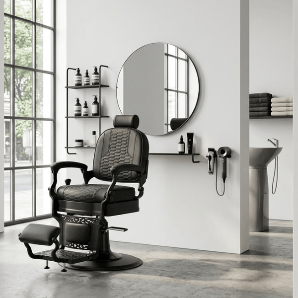 GlobalStar BX2961B-2 Matte Black Barber Chair – Honeycomb Quilted Heavy Duty Hydraulic Salon Chair