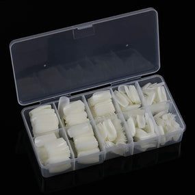 Globalstar 500pcs Natural Acrylic Full Cover Artificial False Nails Tips with Storage Box for Home and Salon Manicures