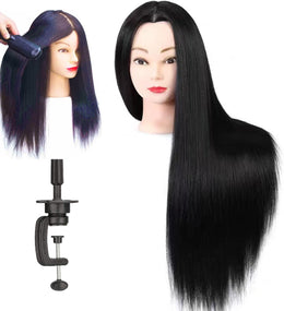 Globalstar 30% Human Hair Mannequin Head with Clamp Holder - 24'' Black, Perfect for Braiding and Hair Styling Practice