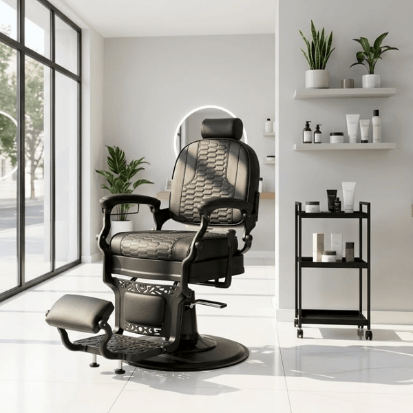 GlobalStar BX2961B-2 Matte Black Barber Chair – Honeycomb Quilted Heavy Duty Hydraulic Salon Chair