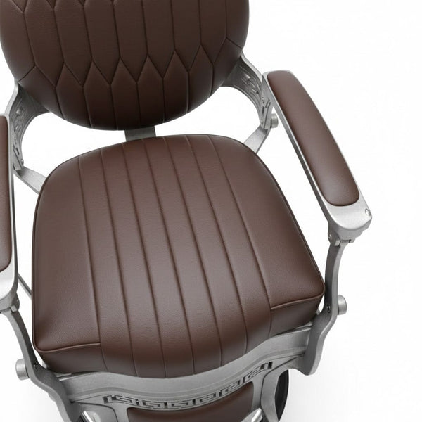 Globalstar DY-5343 Brown Barber Chair – Soft Leather with 360° Swivel & Solid Silver Steel Base