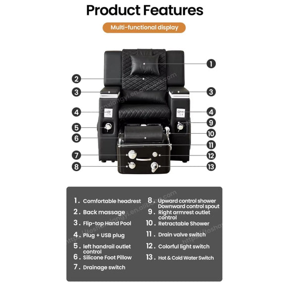 Globalstar M01 Pedicure Chair – Electric Massage Reclining Foot Spa for Nail Salons with Whirlpool Tub