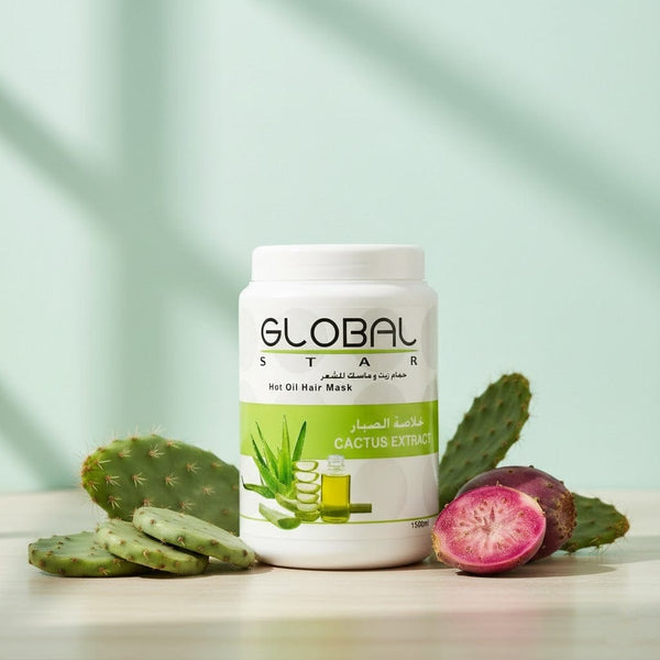 قناع الشعر بالزيت الساخن من جلوبال ستار بخلاصة الصبار 1500 مل