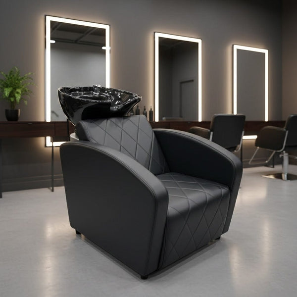 Globalstar XT-203-2-2 Black Shampoo Chair with Basin – Professional Salon Backwash Unit Premium Leather