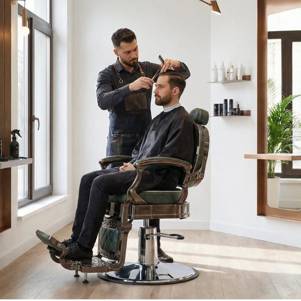 Globalstar Barber Chair Green Black BX-2951-1 – 360° Rotating Reclining Professional Salon Chair