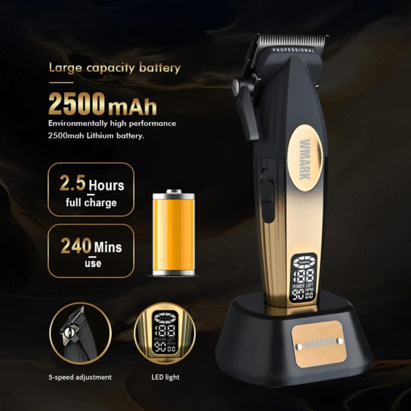 WMARK Professional Hair Clipper Set 9000RPM Turbo Motor 240 Min Runtime - Metal Body | LED Display | 6 Combs