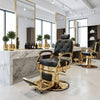 Globlastar BC-9998 Black Gold Barber Chair – 360° Rotating Reclining Salon Chair