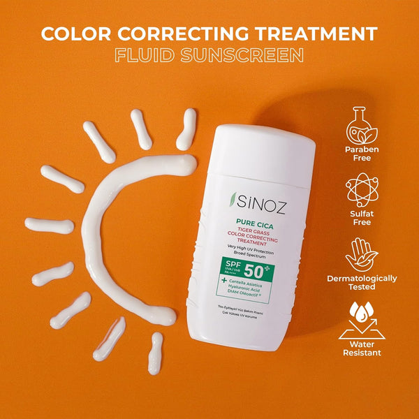 Sinoz Pure Cica Tiger Grass Correcting Cream SPF50+ – Color-Changing, Redness Repair & UV Protection, 50ml