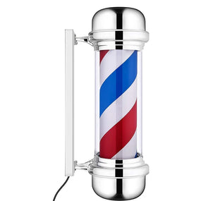 Globalstar 72cm Classic Barber Pole Light - Silver Red White Blue Stripes, Iconic Barber Shop Decor