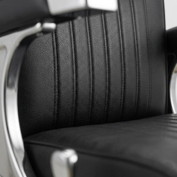 Globalstar DY-11 Black Barber Chair with Silver Base – Brown Premium Leather, 360° Swivel & Reclining Salon Chair