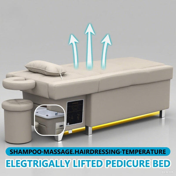 Globalstar Modern Fully Reclining Aromatherapy Spa Bed – 3-Motor PU Leather Massage & Shampoo Table