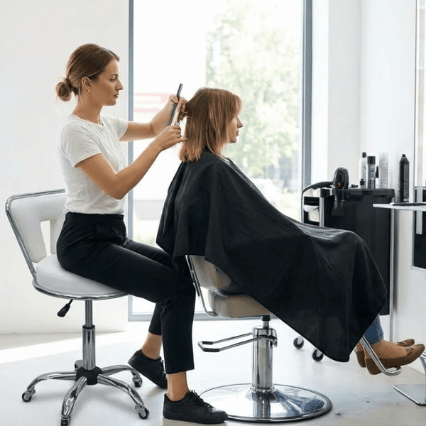 Globalstar 3015-KB White Leather Salon Stool – Adjustable Hydraulic Rolling Chair with Chrome Base