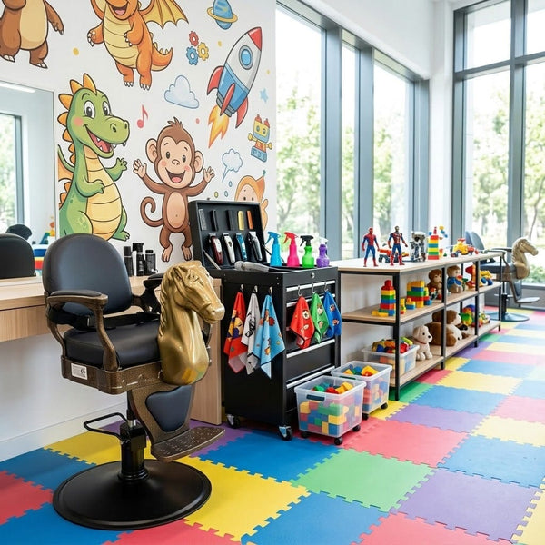 GlobalStar BB020 Kids Barber Chair Black – Children's Hydraulic Salon Chair with Golden Horse