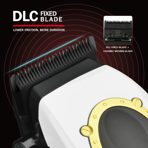 WMARK NG-7230 Professional Hair Clipper Stainless Steel DLC Blades - Charging Base 150min Battery Black