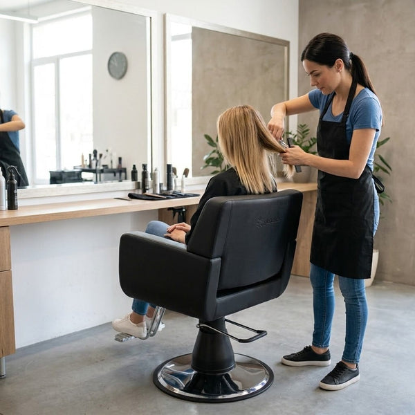 Globalstar 2028B Black Leather Salon Chair – Armrests & Stainless Steel Footrest