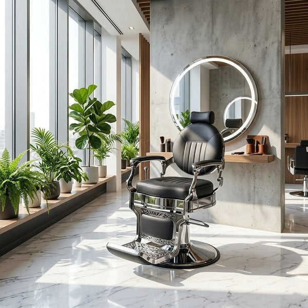 GlobalStar BC-2020 Black Barber Chair – Premium Leather Hydraulic Salon Chair Chrome Base