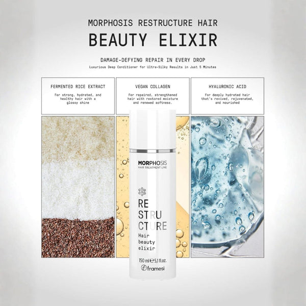 Framesi Morphosis Restructure Hair Beauty Elixir 5.1 fl oz – Regenerating Hair Mask with Phytocollagen & Hyaluronic Acid
