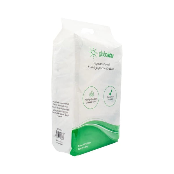 Globalstar Disposable Hygienic Towels 100 Pack 40x70cm - Wood Pulp Wipes for Travel and Healthcare